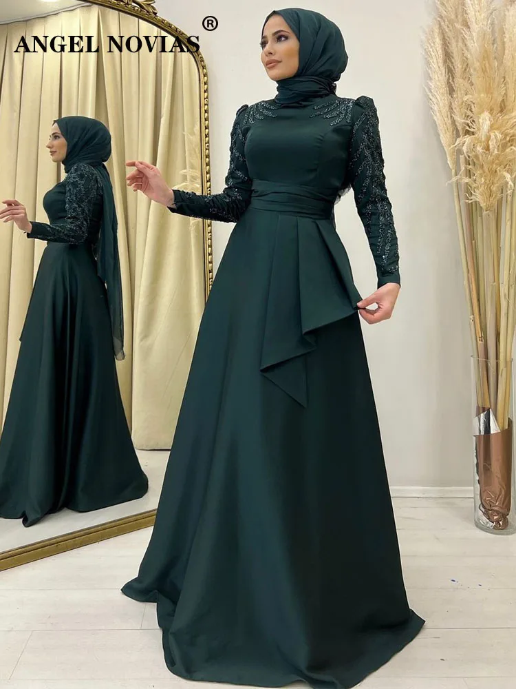 

Женское вечернее платье ANGEL NOVIAS, зеленое обручальное платье с длинным рукавом, модель 2022