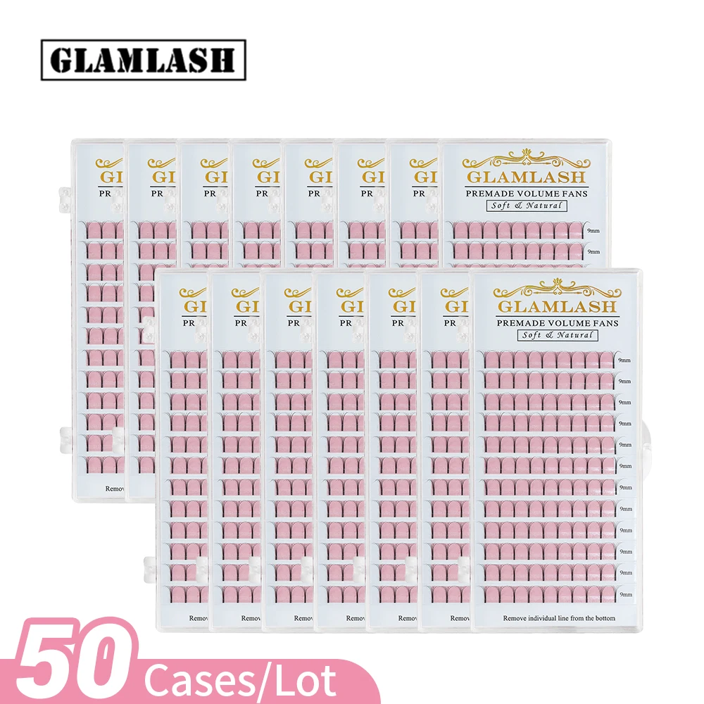 

GLAMLASH 50 Cases Wholesale 2D-6D Long Stem Lash Premade Russian Volume Fans Mink Eyelashes Pre made Eyelash Extensions Makeup