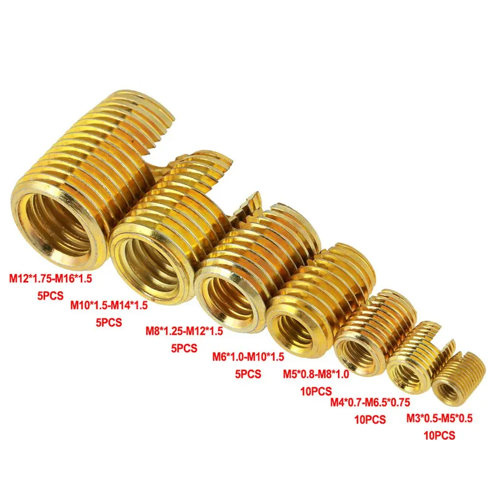 

50 Pieces Brass Self Tapping Thread Slotted Inserts Combination Set Steel Internal Thread Repair Tool