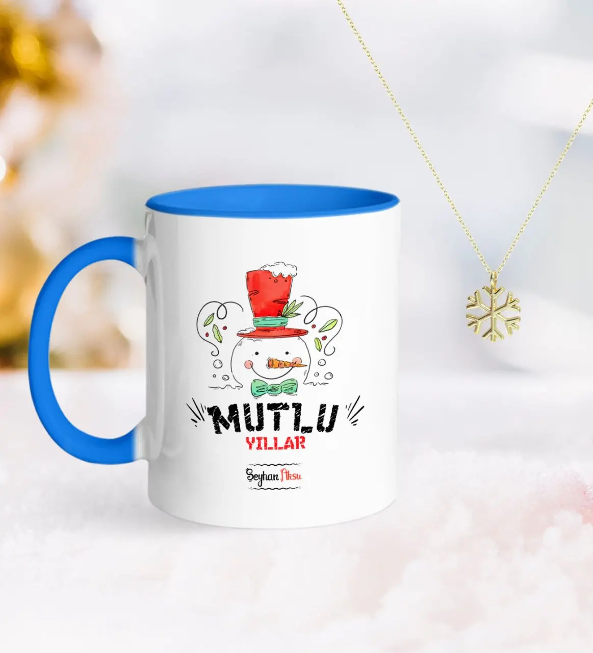 

Персонализированная синяя кружка на Рождество и день рождения с подвеской в виде снега-5