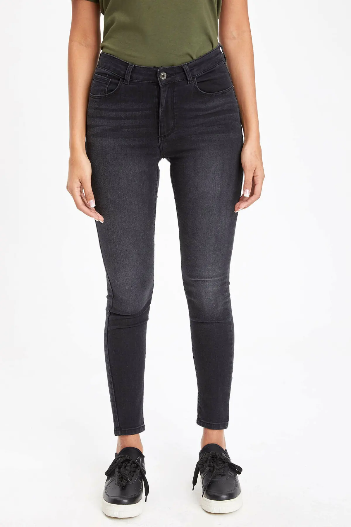 DeFacto серые смешанные потертые женские узкие джинсы со средней талией простые