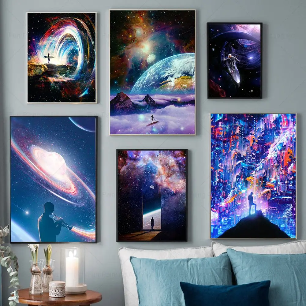 

Astronaut Space Dreaming Poster Colorful Planet Quest Science Wall Art Canvas Painting Prints Wall Picture Kids Room Home Decor