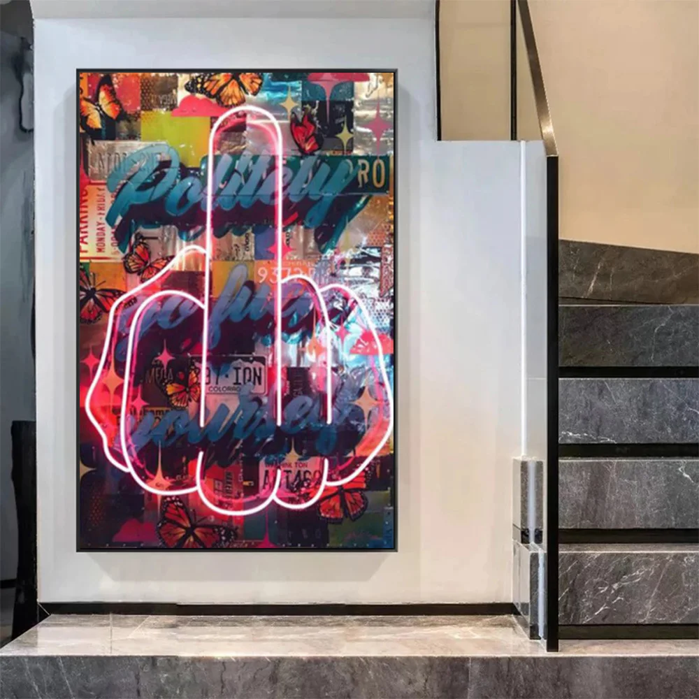 

Modern Graffiti Pop Art Canvas Painting Middle Finger Posters and Prints Abstract Pictures for Living Room Wall Art Home Decor