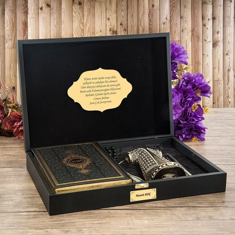 Luxury Muslim Gift Wooden Boxed Islamic Quran Set Prayer Rug Personalized Pearl Rosary Trinket Essence Pen Wholesale Shopping Religious Items Ramadan 2022 Worship Societies Excellent Quality Mevlüt Groups Fashion