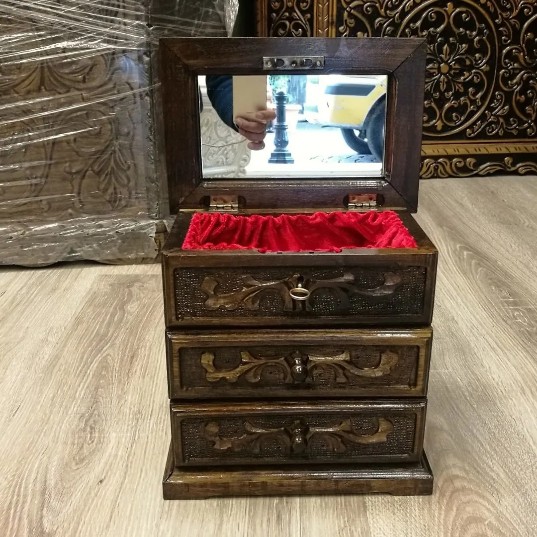 

Ореховая резная бижутерия и сундук для макияжа, Прекрасные Ювелирные изделия, мебель для спальни, полностью ручная резка, профессиональная ...