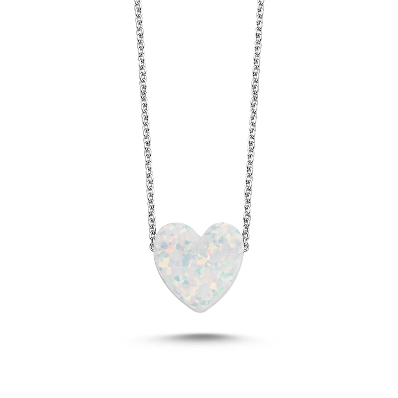 

Silver 925 Sterling White Opal Heart Necklace