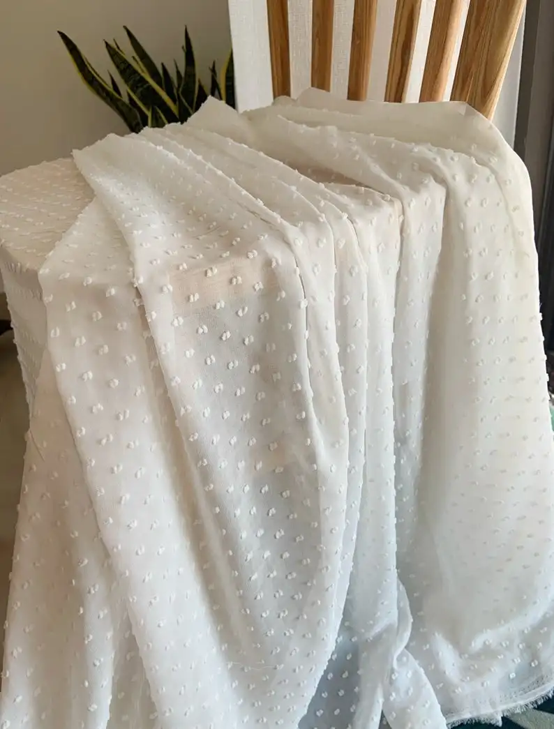 

3 yard Soft Chiffon Fabric With Solid Dots Flow Well Drape Super Sheer , 2021 New Arrival