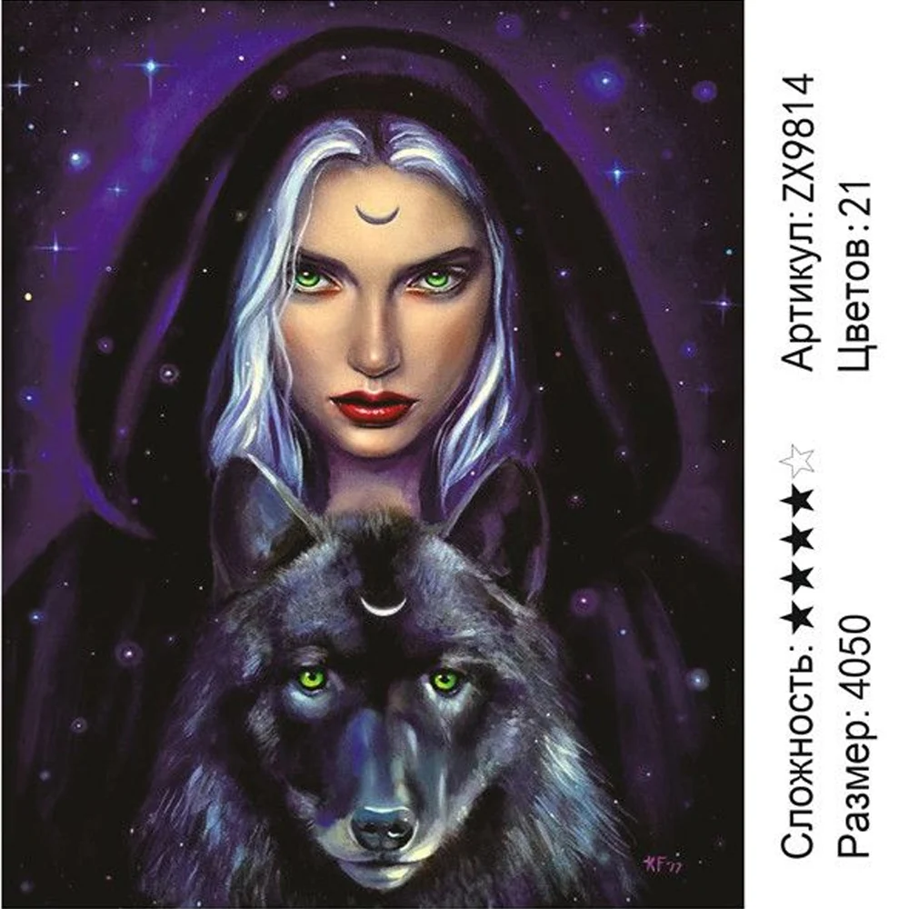 Diamond Mosaic on the stretcher 40*50 cm zx9814 girl Wolf | Painting Cross Stitch