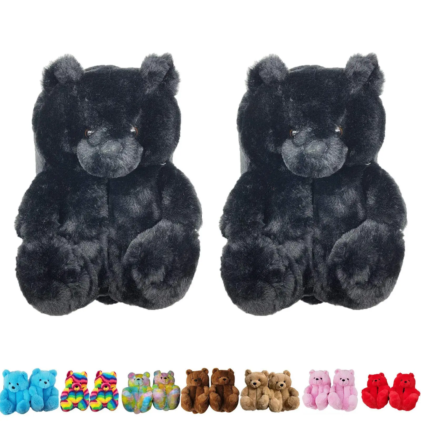 

Leather Teddy Bear Slippers Cosplay Shoes Men Women Plush Mules Funny Home Shoes Fluff Slippers Fur Slides Boys Animal Slippers