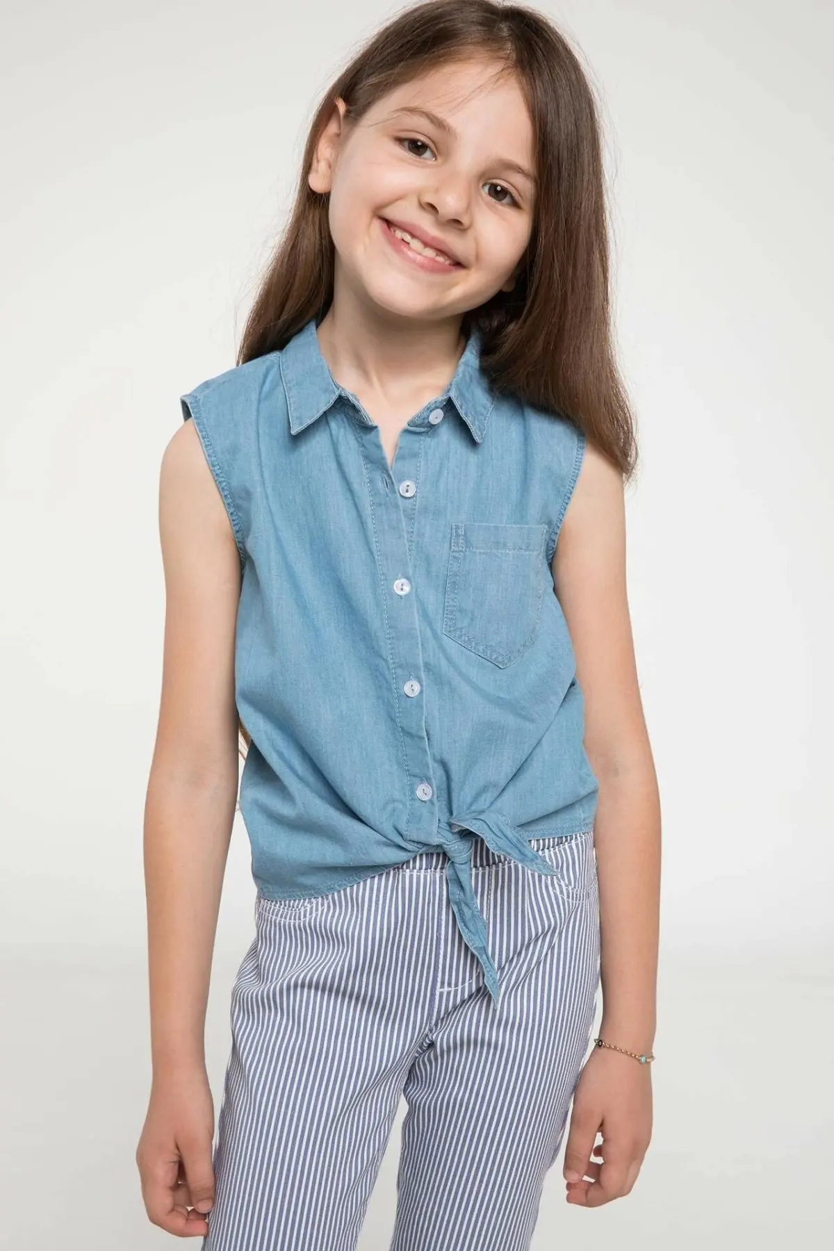 DeFacto/рубашка без рукавов с лацканами для девочек детская модная рубашка высокого