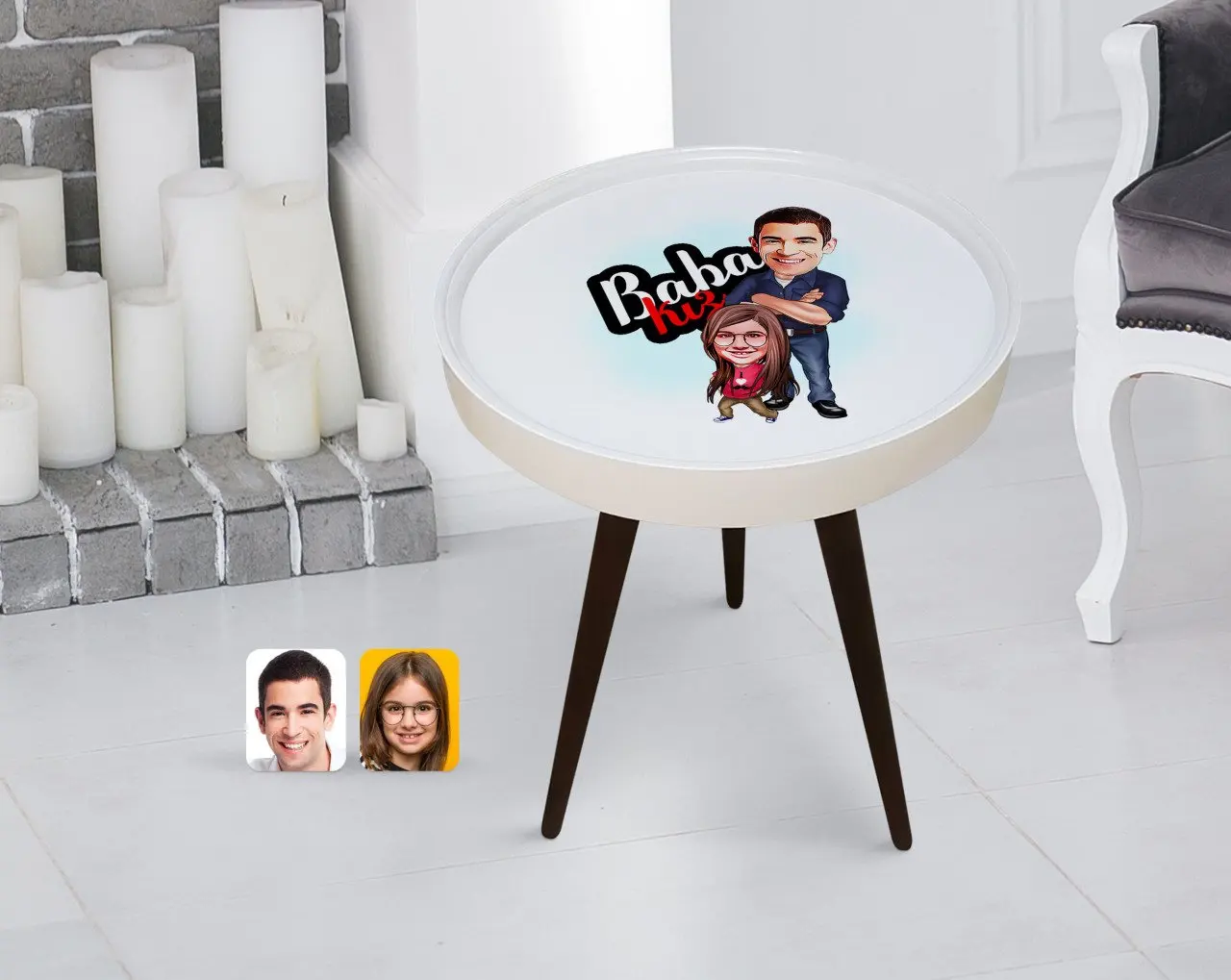 

Personalized Dad Girl Caricature Of Wood Zigon Sehpa-3