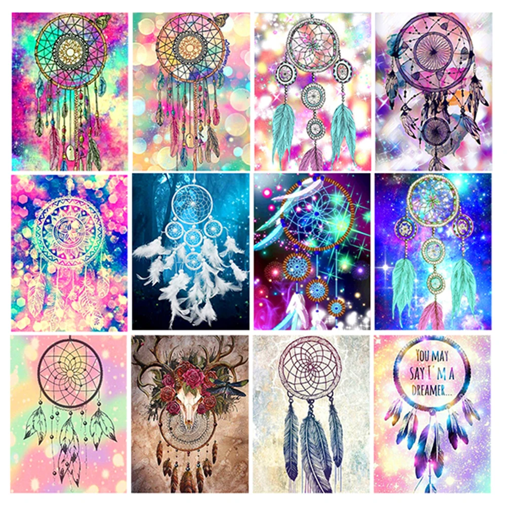 

Diamond painting dream wind chime dream catcher 5D DIY full round home decoration rhinestone embroidery mosaic art picture kit