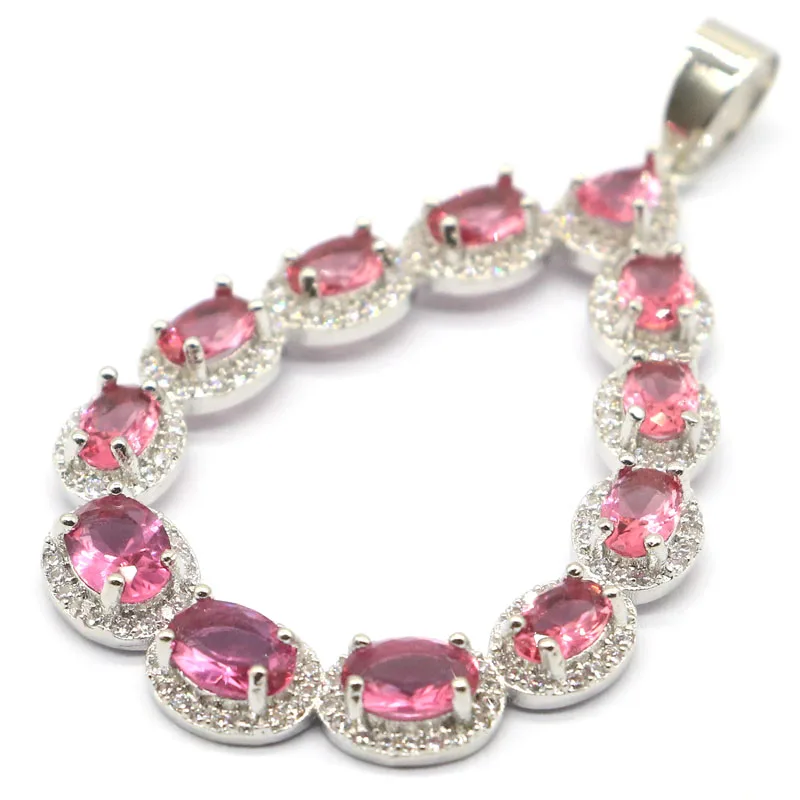 Серебряный кулон с розовым турмалином и белым фианитом 57x34 мм|gold 925|ladies gold earringssilver