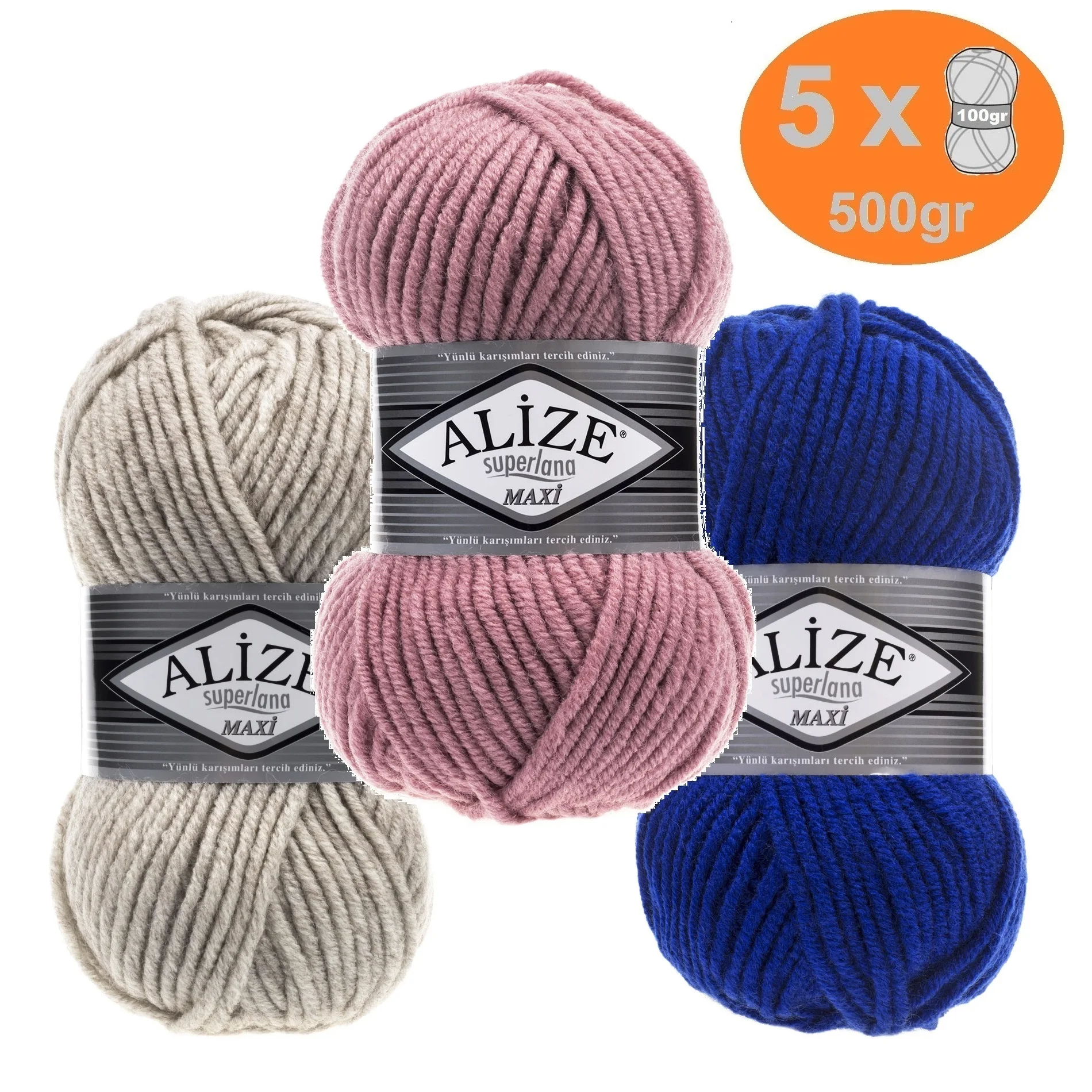 

Alize SUPERLANA MAXI Yarn Hand Knitting Crochet 5x100gr-100mt 25% Wool - 75% Ayrclic Sweater Blanket Beanie DIY Soft Mink Winter