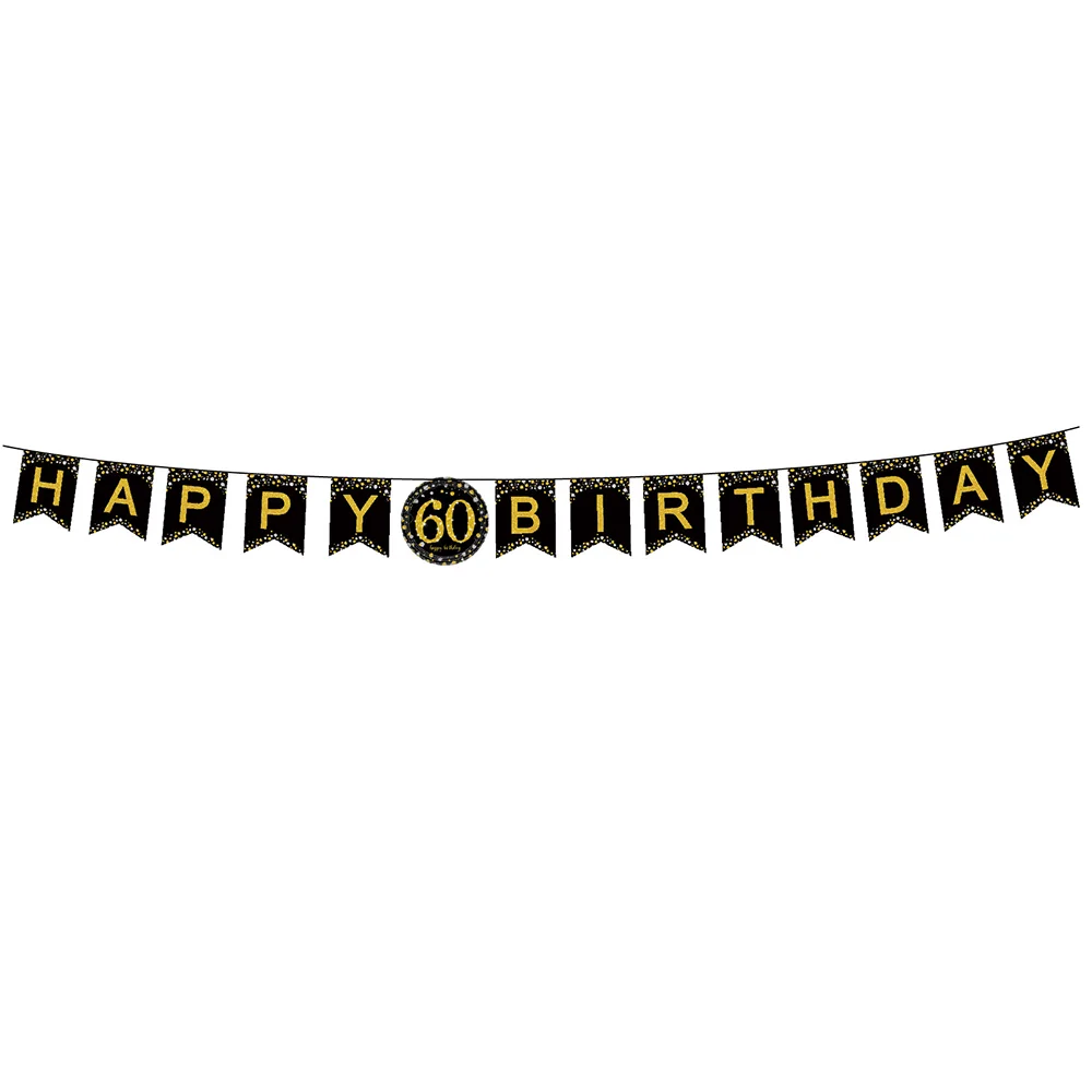 60th Birthday Disposable Tableware Set Black Gold Plates Cup Banner Tissue for Adult 60 Years Party Decoration Supplies |