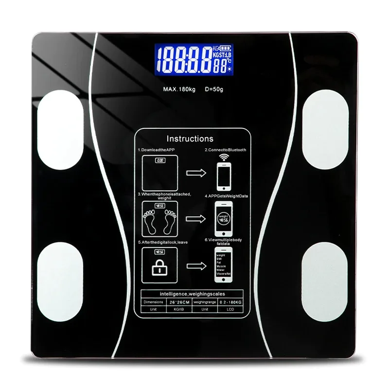 

Weighing Scale Bluetooth Body Fat escamas Smart Electronic BMI Composition Analyzer Fashion Selling Precision Bathroom Black New