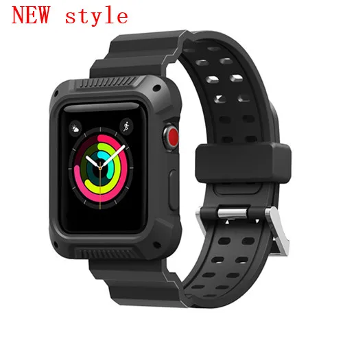 new black Хохлатая спортивный ремешок для Apple Watch 3 42 мм/38 мм для iwatch 3/2/1 запястье браслет резиновый ремешок для часов с защитный чехол - Цвет ремешка: new black