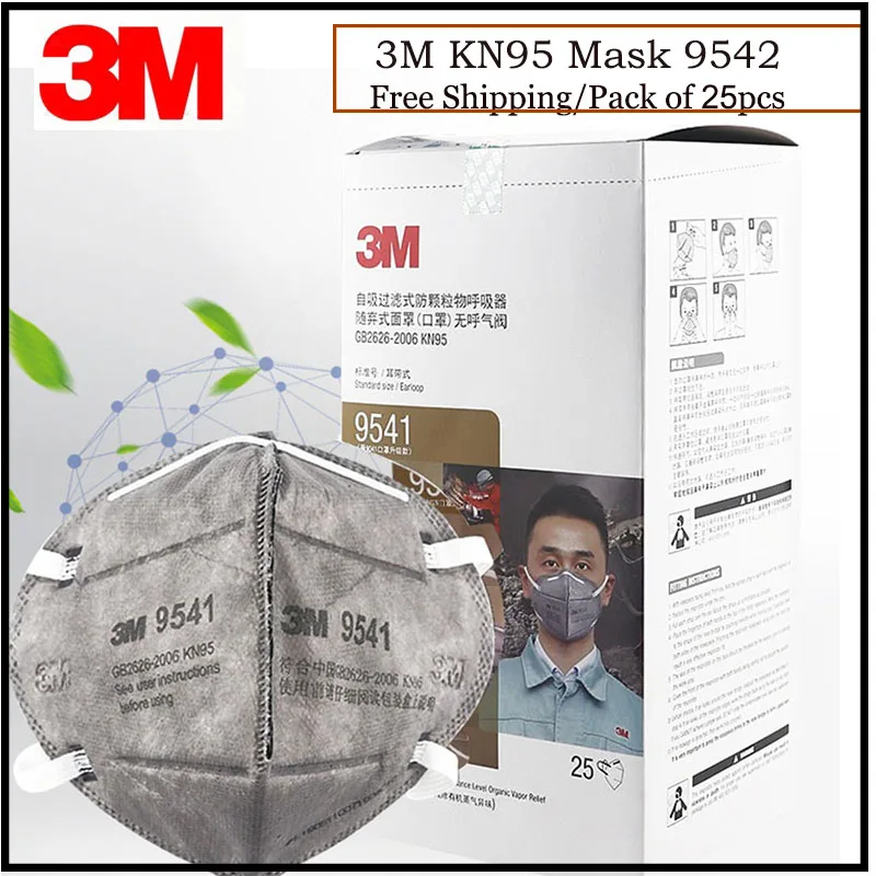 

25pcs/Lot 3M KN95 Mask 9541 Earloop Activated Carbon Mask Respirator Disposable Particulate Masks Individual Pack 3M Authentic