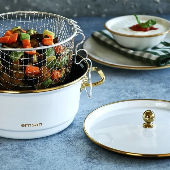 

QUICK AND PRACTICAL COOKER Emsan Troy Enamel 20 cm Frying Pot White FREE SHİPPİNG