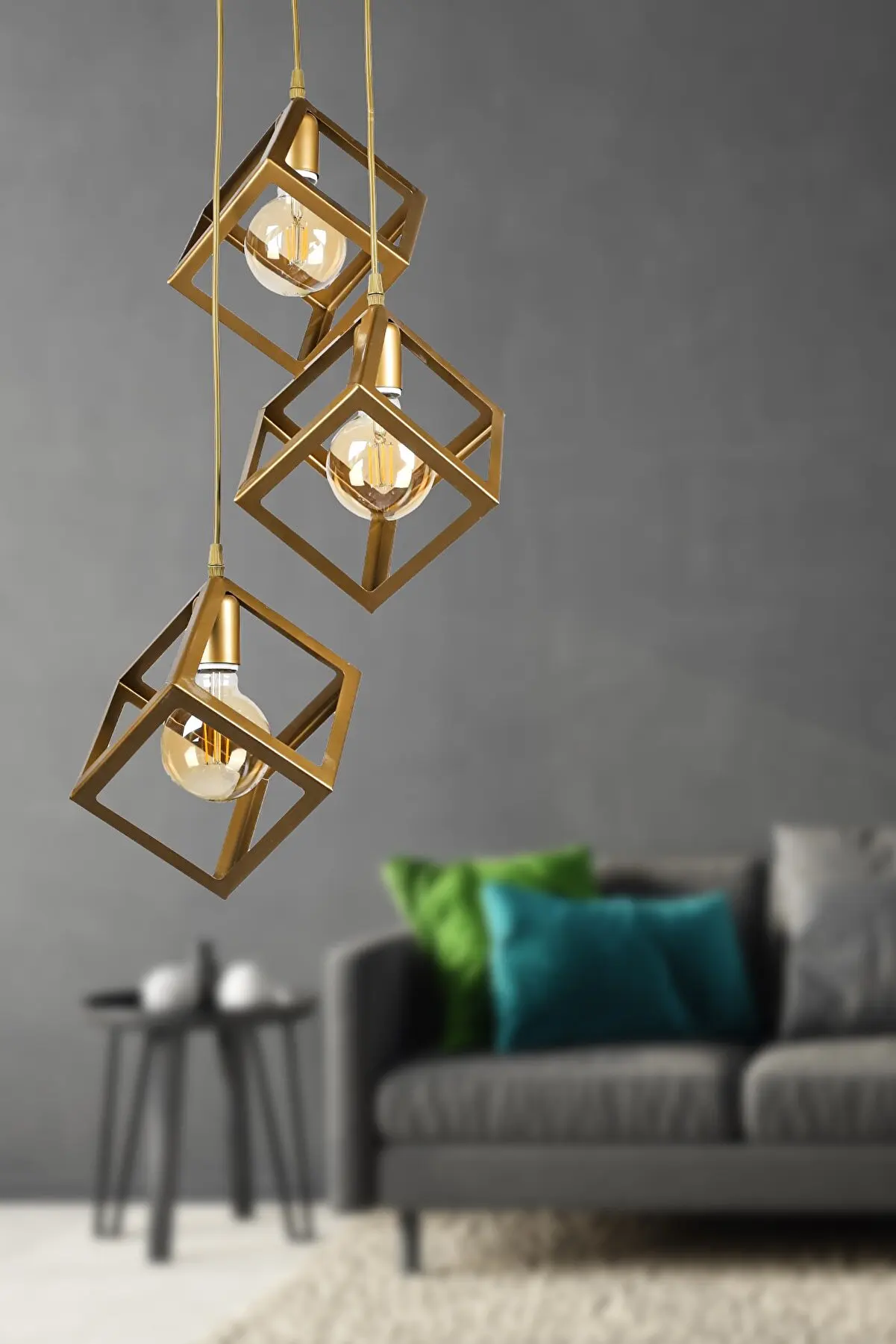 

Necklace netro cube chandelier 3 yuva e27 antique solid brass color metal chandelier stylish tasarım 3 Cube ceiling lights pendant ceiling chandelier light