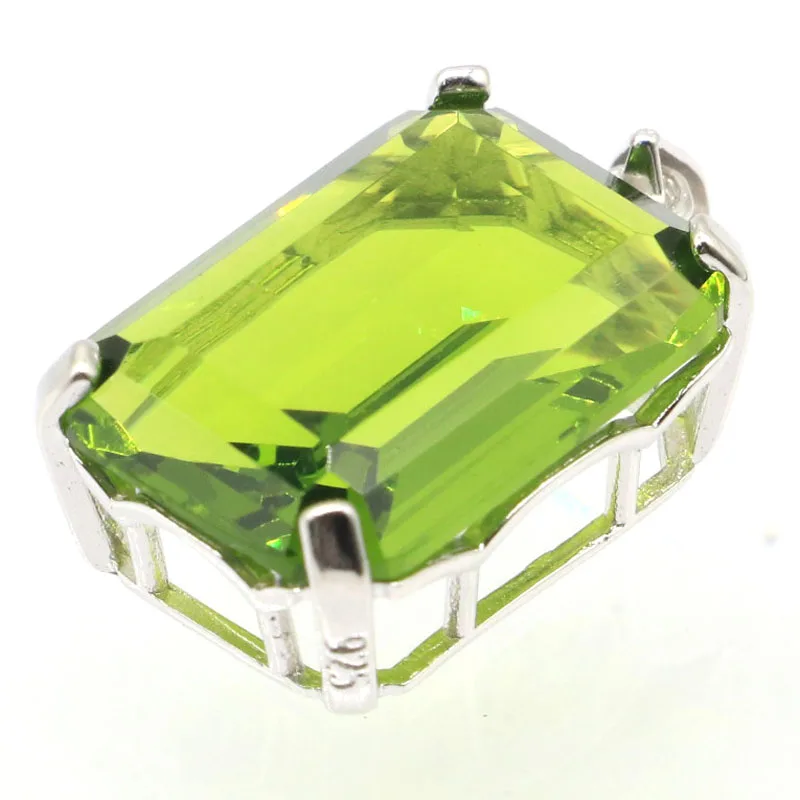 

28x13mm Jazaz 4.1g Rectangle Created 18x13mm Golden Citrine Green Peridot For Woman's Bride Wedding 925 Sterling Silver Pendant