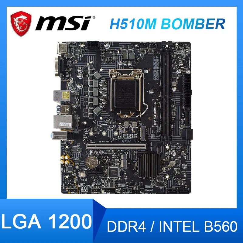 

Материнская плата MSI H510M BOMBER LGA 1200 DDR4, Материнская плата Intel H510 M.2 PCI-E 4,0 USB 3,2 64G Micro ATX для процессора 10 11 поколения