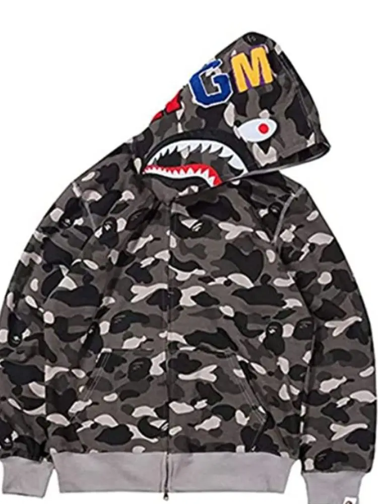 Bape Shark Head Camouflage Zipper Pullover Hoodie Unisex Schlank Sweatshirts Kapuzenpulli Sechs Farben，Geschenke für männer/Frauen
