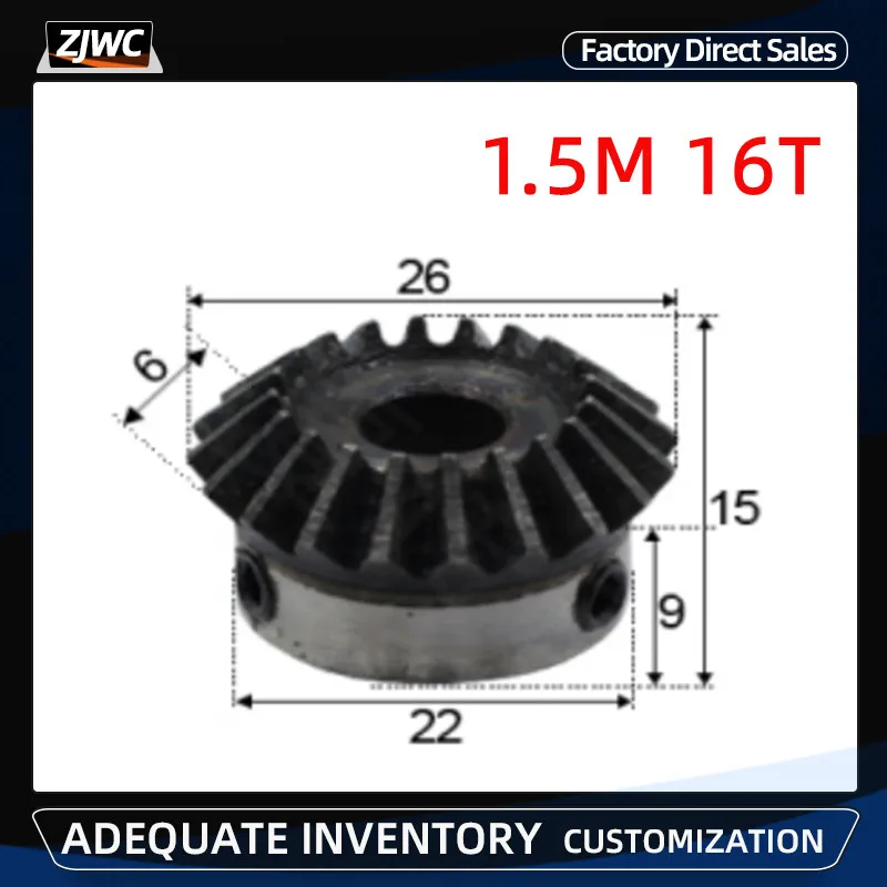 

1pc Bevel Gear 1.5 Modulus 16Teeth With Inner Hole 6mm 8mm 10mm 12mm 90 Degree Drive Commutation Steel Gears with Screw