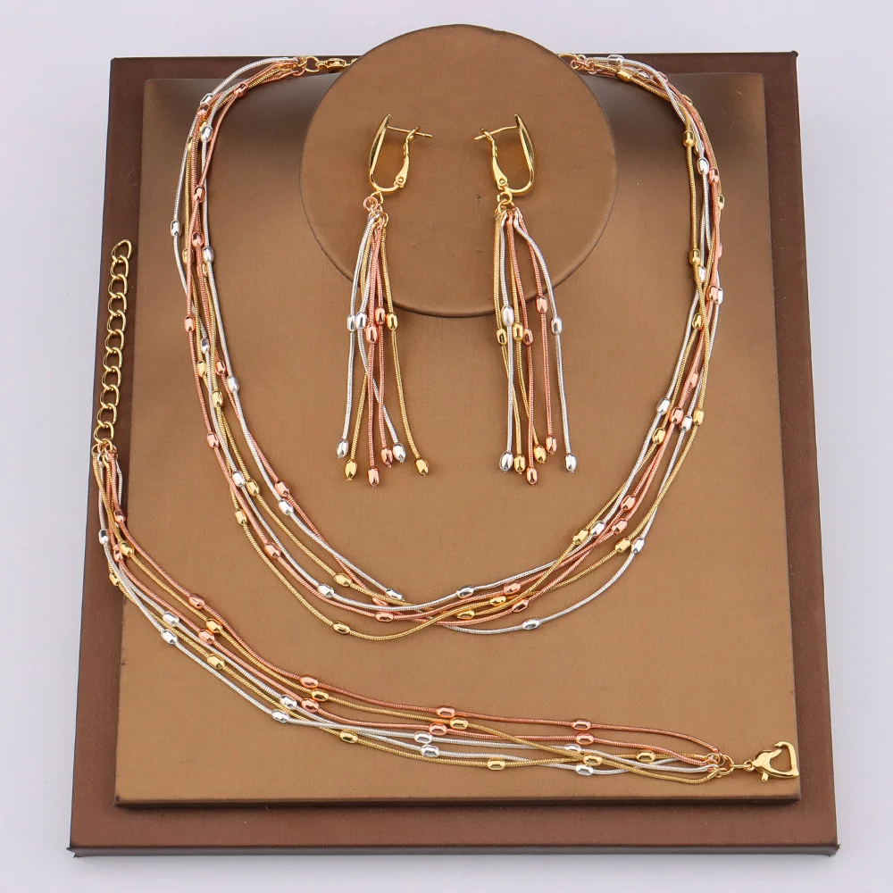 

Rose Gold Color Jewelry Sets For Women Bridal Luxury Necklace Earrings Set Indian African Weddings Elegant Accessory Set Gifts