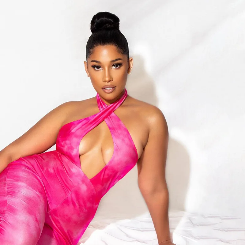 

CIBBAR Summer Hollow Out Halter Jumpsuit Women Sexy Backless Bodycon Long Pants Sporty Outfits Fashion Casual Print Streetwear