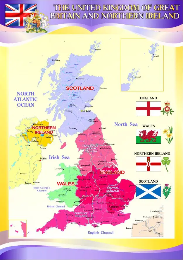 Карта великобритании для детей на английском