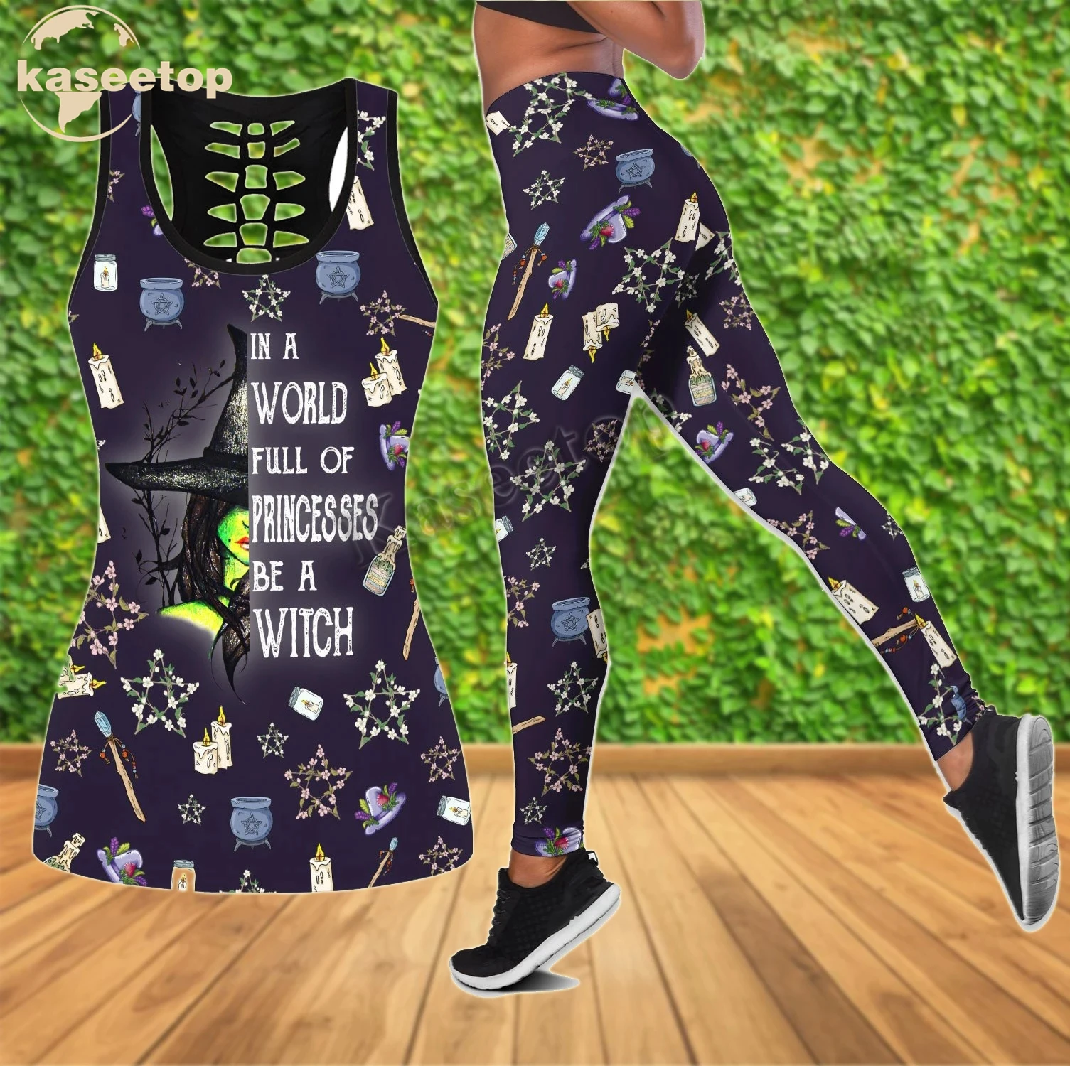 

Женский комплект для йоги Be A Witch In A Princess World, летний комплект из двух предметов, жилет с 3D рисунком и леггинсы с вырезами, LK150, 2022