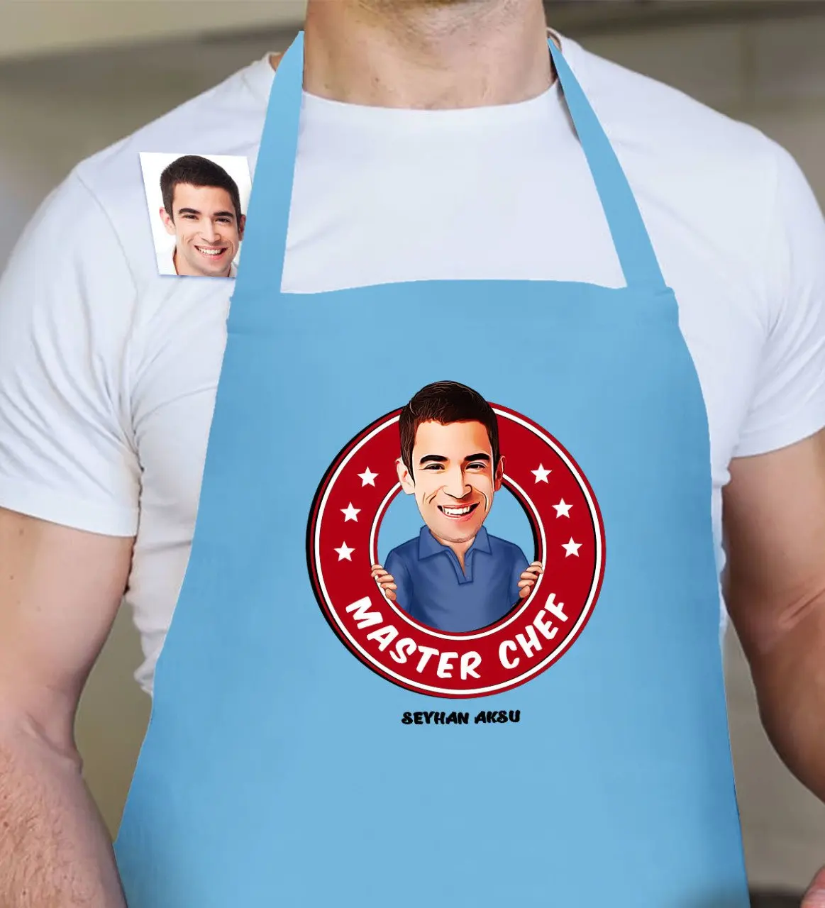 Персонализированный синий Кухонный Фартук мистер мастер шеф повара с мультяшным