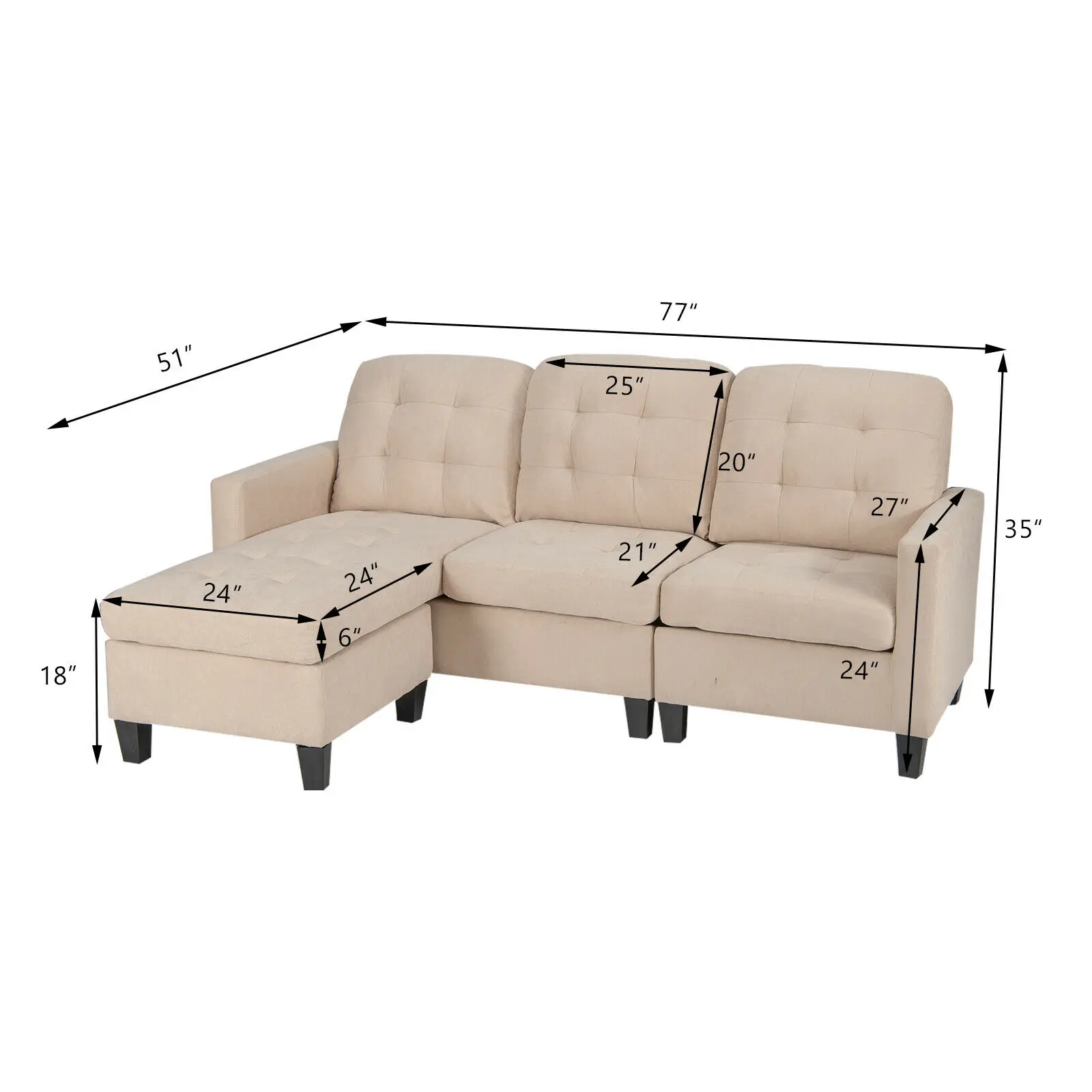 

Giantex L-shaped Convertible Sectional Sofa Couch with Reversible Chaise Beige