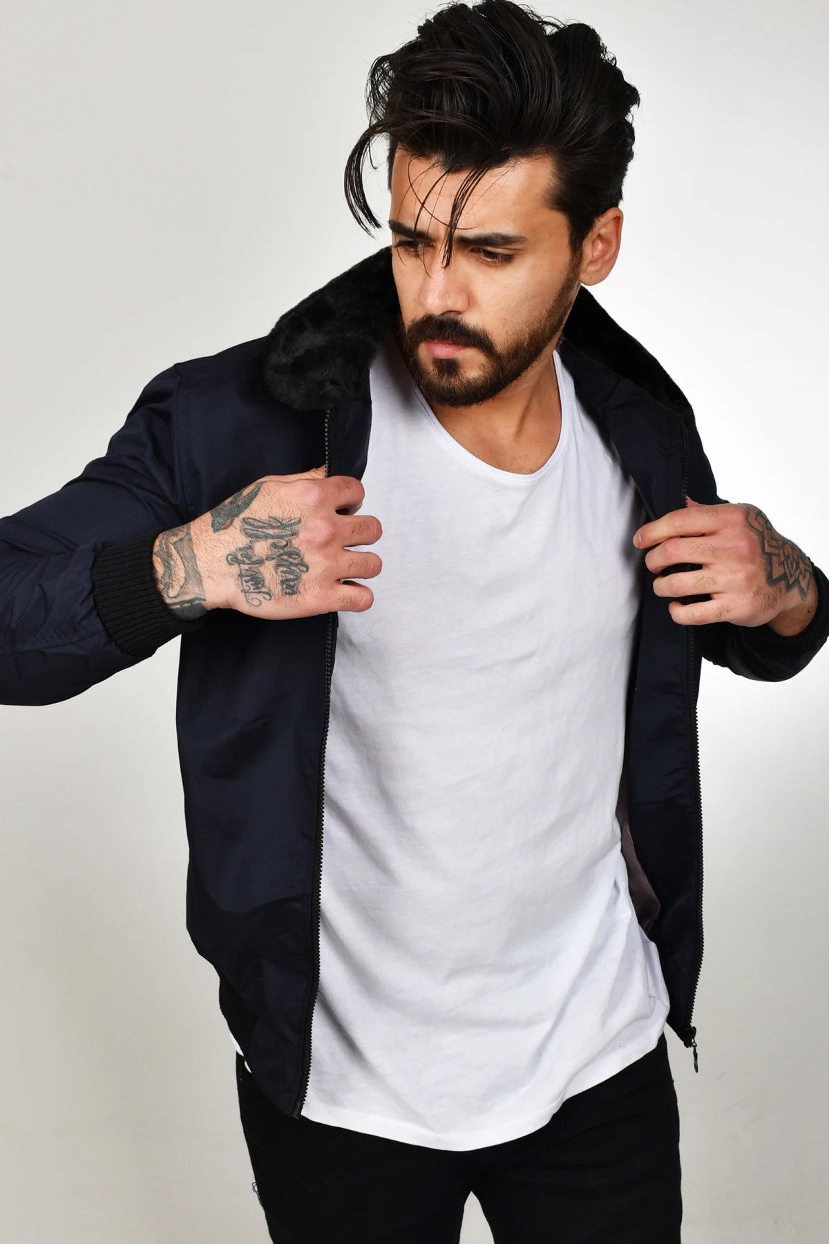 

DeepSEA Male Coats Colar Furry Zipper Overcoat Slim Fit High Quality Gncelik Autumn Winter 2100433