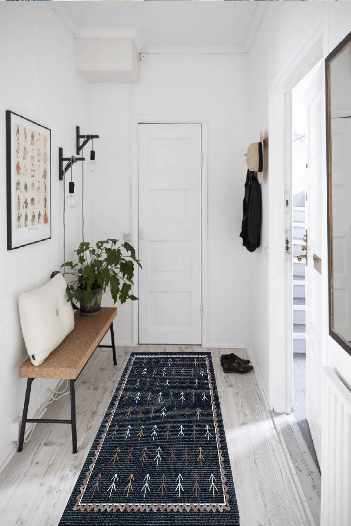 Черный ковер Kilim design (машинная стирка нескользящая кожаная основа 80 см X 100 см)-CP622 |