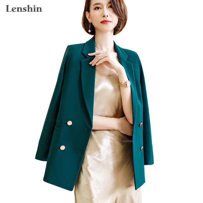 Женский двубортный Блейзер Lenshin повседневный офисный пиджак свободного покроя с