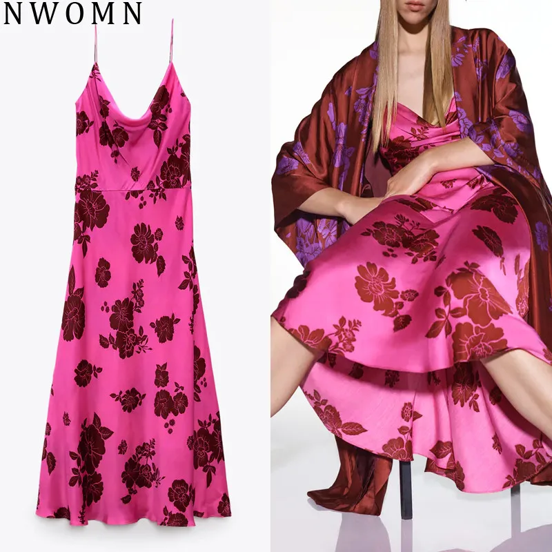 

Za 2021 Floral Dress Women Summer Print Midi Slip Dresses Woman Vintage Long Evening Dress Lady Sleeveless Backless Sexy Dresses
