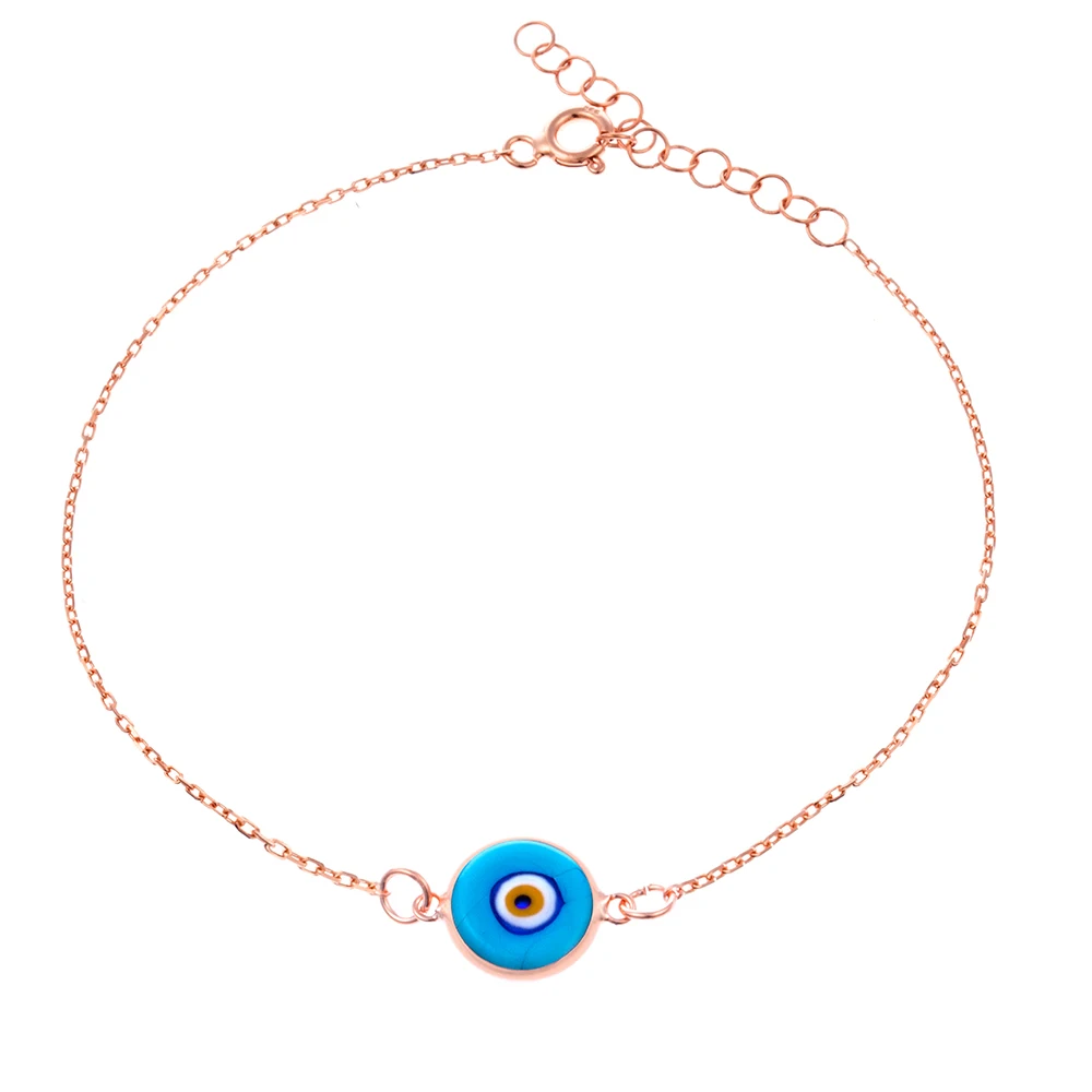 

Good Looking Women's 925 Sterling Silver Jewelry Rose Gold Plated Evil Eye Anklet with Glass