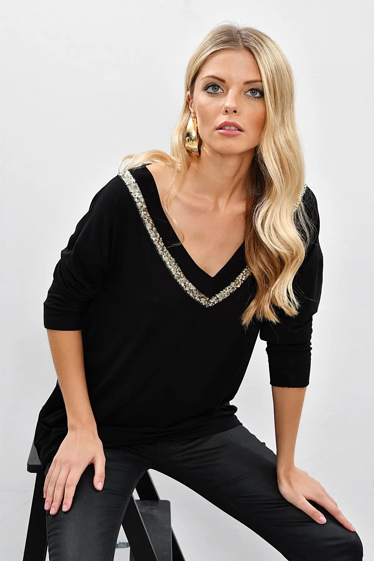 Стильная и сексуальная Женская туника с v образным вырезом блестками M1867| |