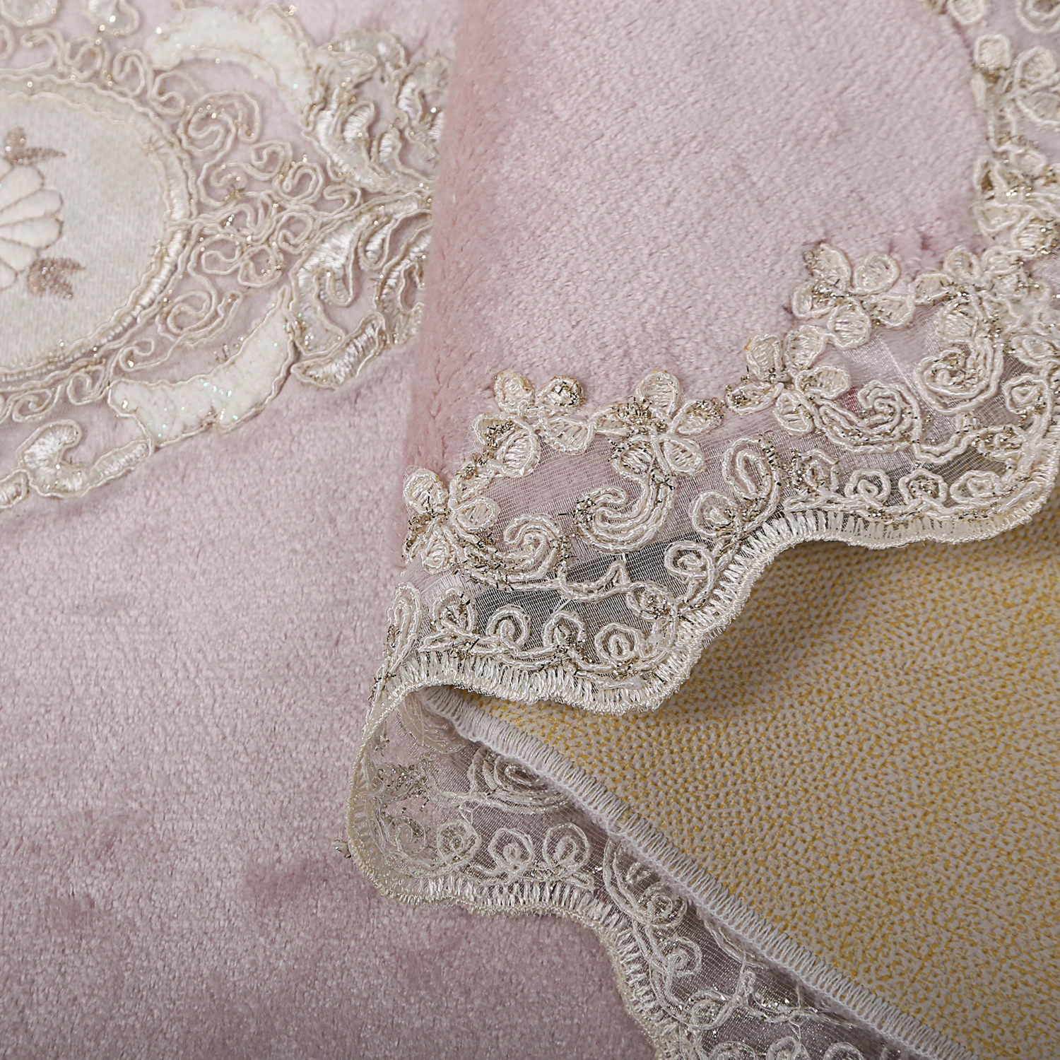 Online Bonny Home Lisa Rettangolo Rosa 2 Pezzi Tappetino Da Bagno In Peluche Di Pizzo Francese Set Di Tappeti Lavabili In Lavatrice A Base Di Cuoio Antiscivolo