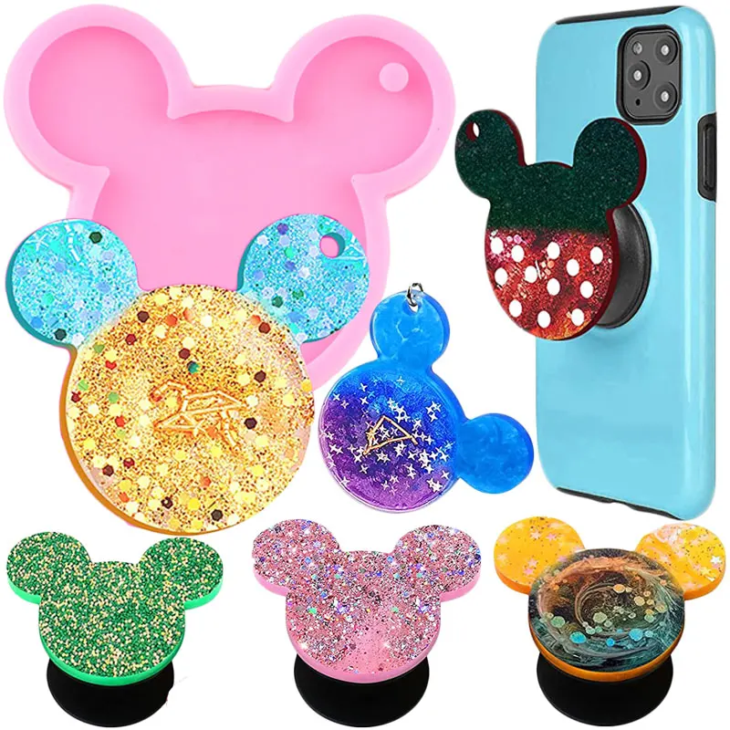 

Disney Mickey Phone Grip Resin Molds Badge Reel Phone Socket Epoxy Casting Silicone Mouse Head Molds DIY Keychain Pendant Moulds