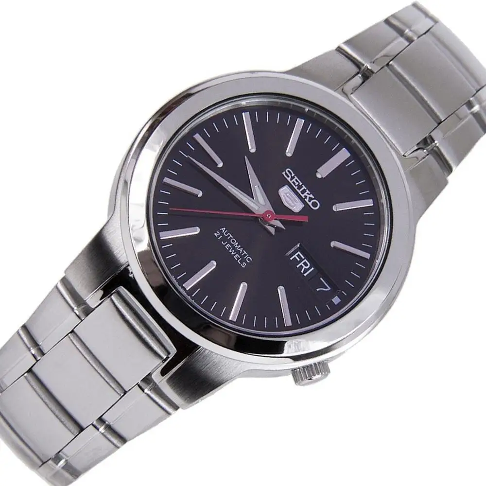 Men's Automatic Watch Seiko 5 Snka07k1 Dial Black Strap Steel Automatic  Men's Watch Black Dial Stainless Steel Bracelet - Mechanical Wristwatches -  AliExpress