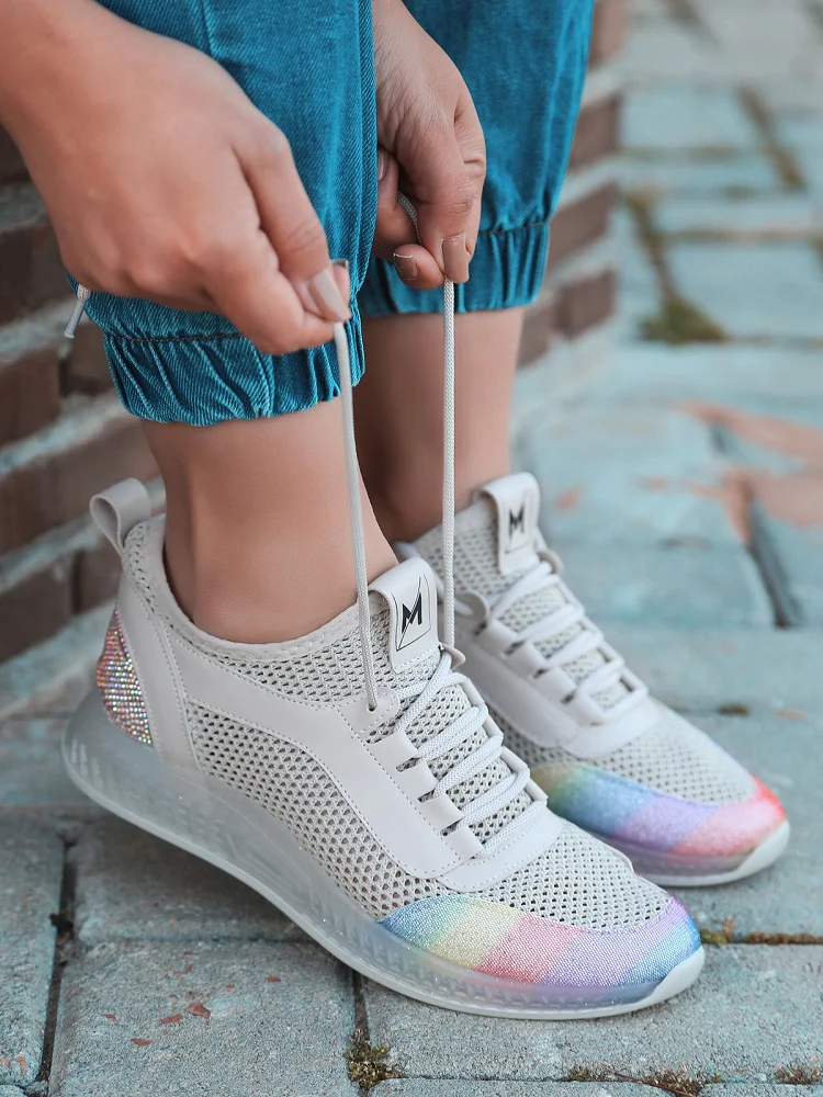 

Jenny Detail Orthopedic Sole Tricot Women's Sports Shoes Comfortable Sole with 3 Color Options Daily Use Hidden Heel Shoes Stone