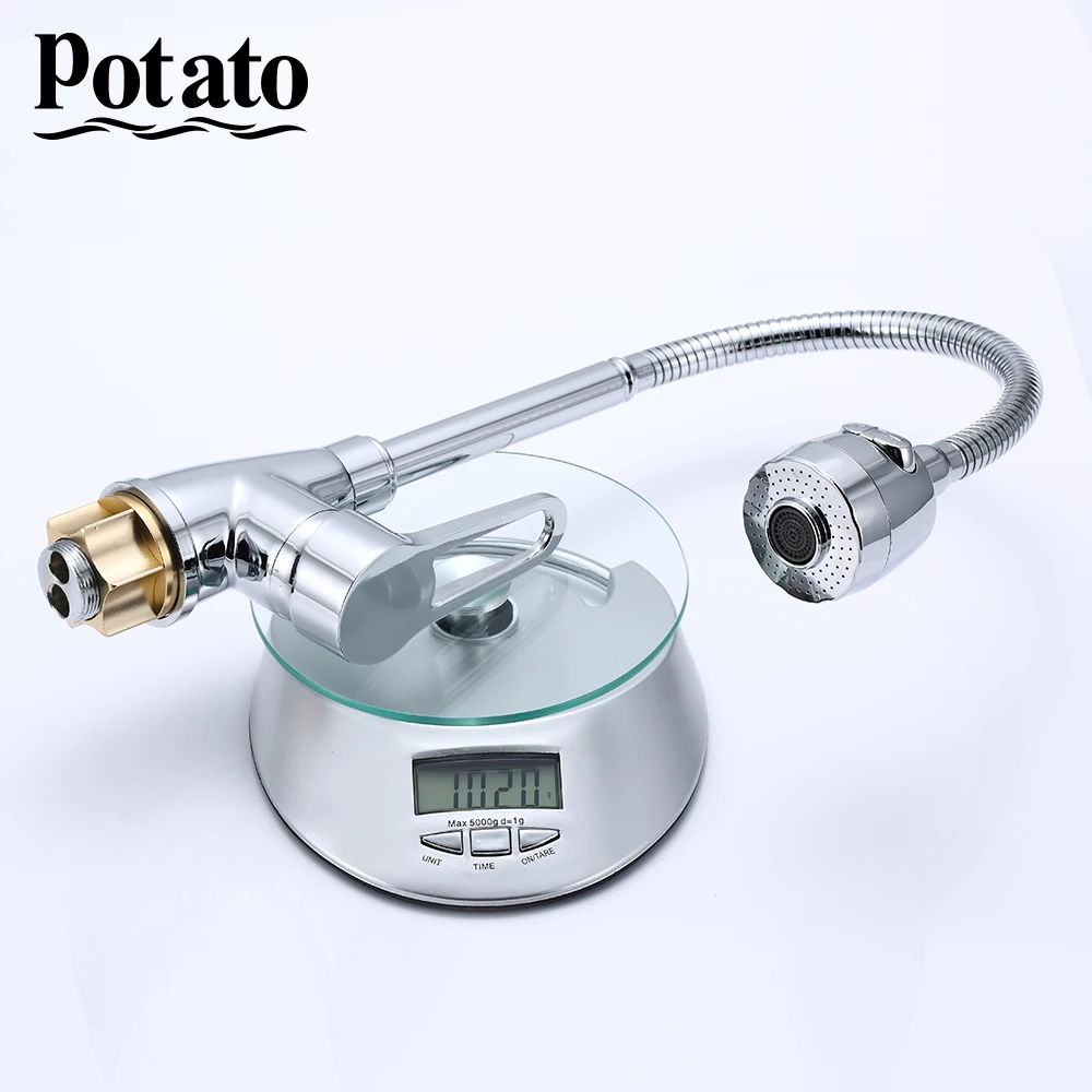 

Potato Kitchen 360 Degree Rotatable Spout Single Handle Sink Basin Faucet Adjustable Solid Spray Mixer Tap Deck Mounted p36270