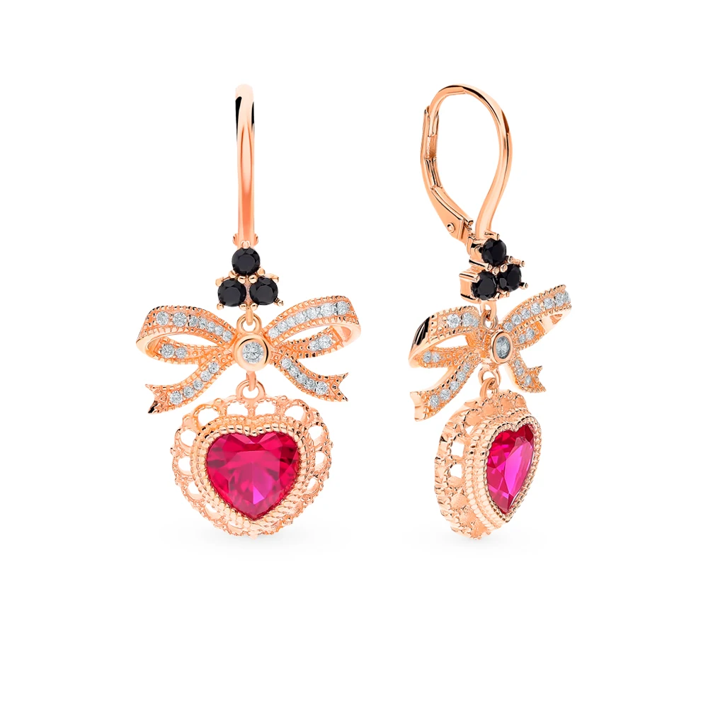 Серебряные серьги с корундом и фианитами SUNLIGHT проба 925 | Украшения аксессуары