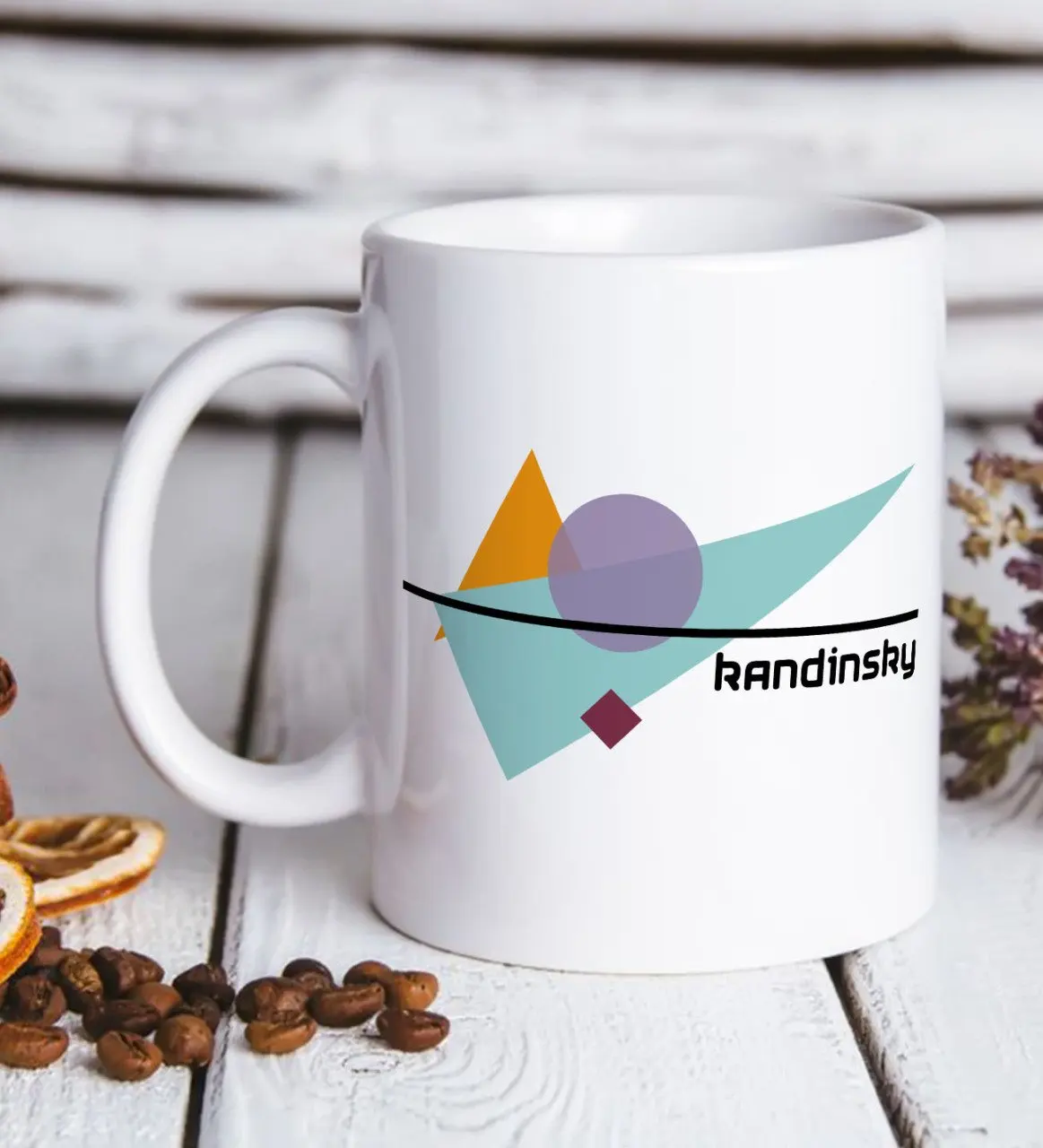 

Белая кружка с дизайном Кандинского