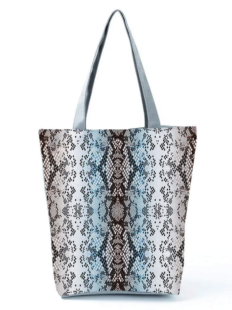 

Eco Friendly Creativity Shoulder Bag Snakeskin Pattern Printed Handbags for Women Portable High Capacity Practical Shopping Bag