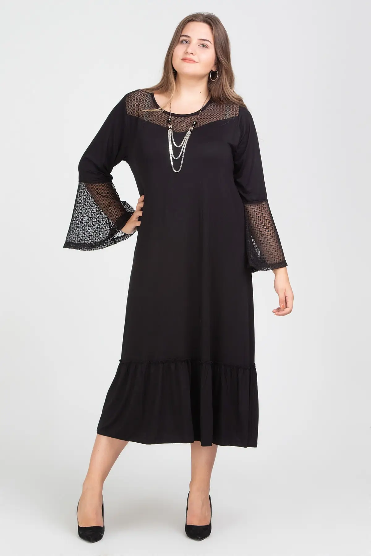 Sans Textile женское черное платье с оборкой и кружевной отделкой Roba 65N12303 |