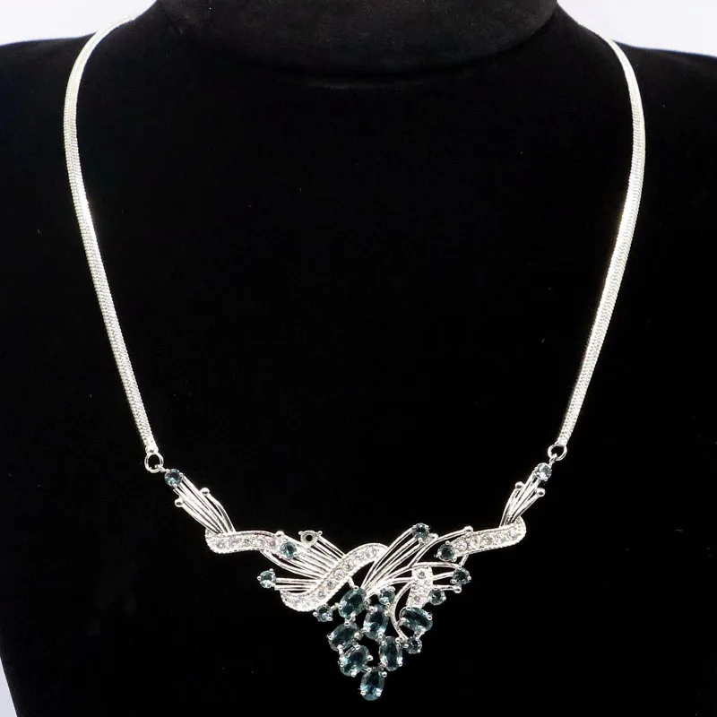 Роскошное серебряное ожерелье длиной 20 21 дюйма с голубым топазом и белым